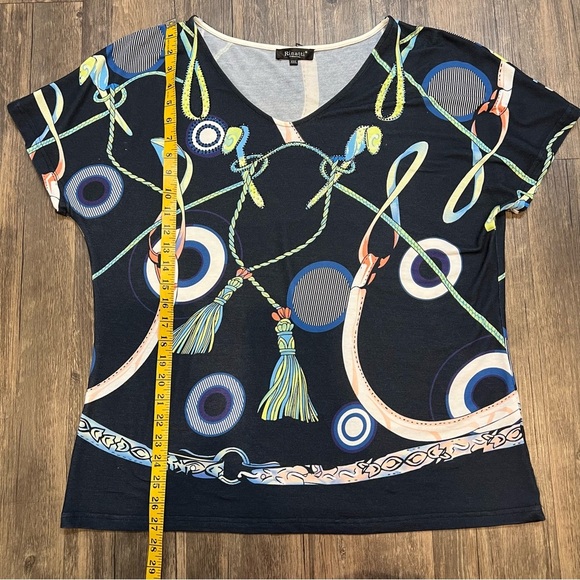 Rinatti Collection Navy Blue Printed Oversized V Neck Relaxed Fit Viscose Top 3L - Picture 10 of 10